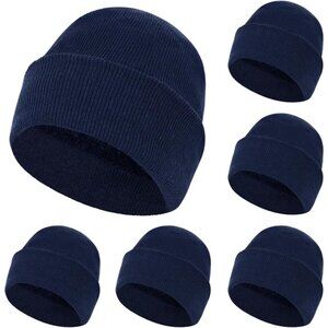 6 Pack Men's Winter Knit Beanies with Fleece Lining, Warm Stretchy Skull Caps fo